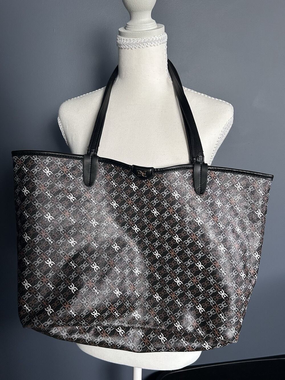Sam Edelman Harper Monogram Shopper Tote Black/Brown Summer Logo Designer Classy
